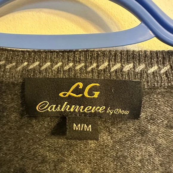 Vintage 100% Cashmere Sweater LG Cashmere by Chow Gray V-Neck Sweater Ptp20 - Picture 2 of 4